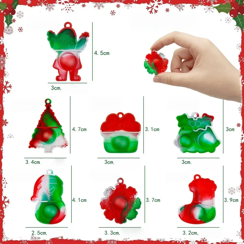 20pcs Mini Pop Keychains Stress Relief Toy Tree Hanging Ornaments Christmas New Year Party Gift Home Decoration Fidget Toys