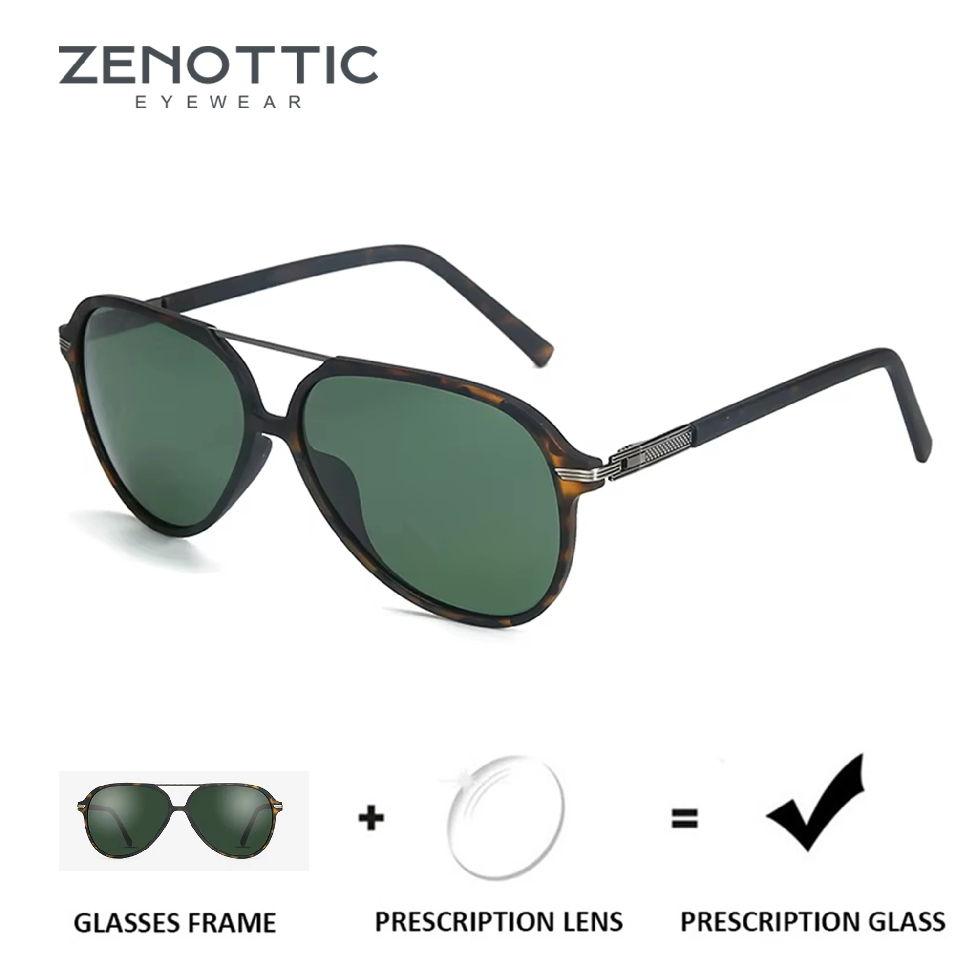 

ZENOTTIC Fashion Polarized Prescription Sunlasses Double Bridge Pilot Shade Myopia/Progressive Optical Photochromic Sun Glasses