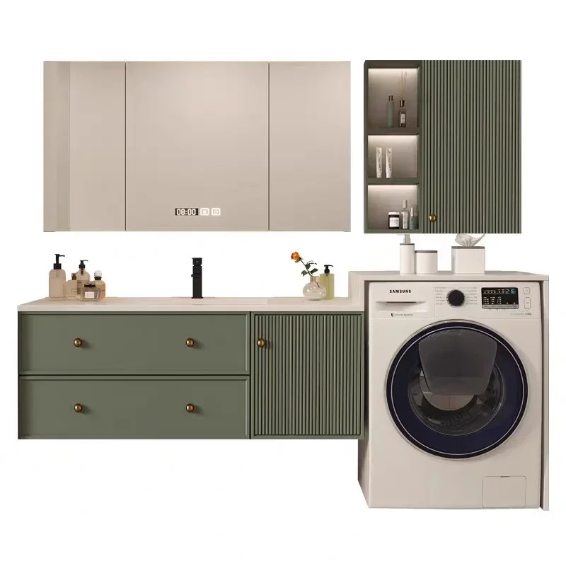 Balcony washing machine cabinet, ceramic integrated hand washing basin cabinet