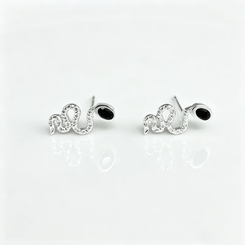 Fashion Silver Plated Snake CZ Stud Earrings, Black Onyx Sparkling Animal Ear Jewelry For Women Birthday Party Gift