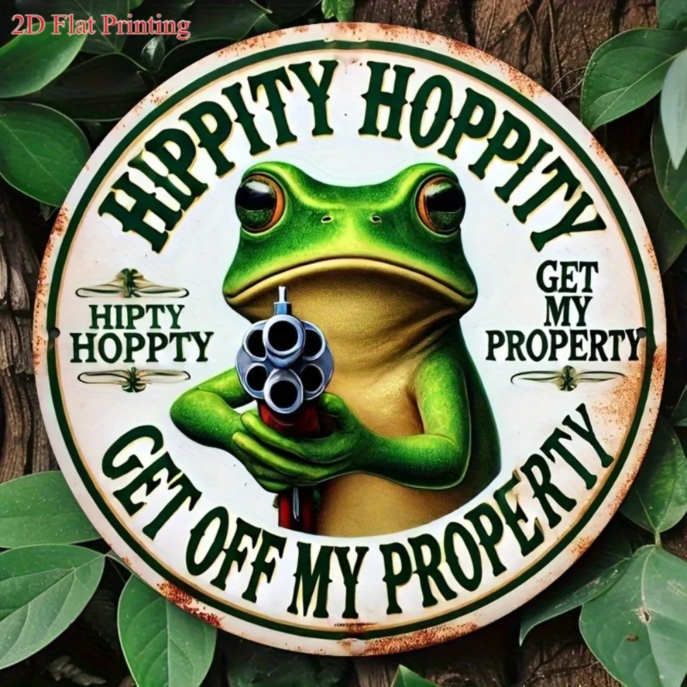 Vintage Frosch-Metallschild, 20,3 x 20,3 cm, lustige Raumdekoration, Hippity Hoppity Get Off My Property, Verbotene Zutritt-Warnung, Wandtafel