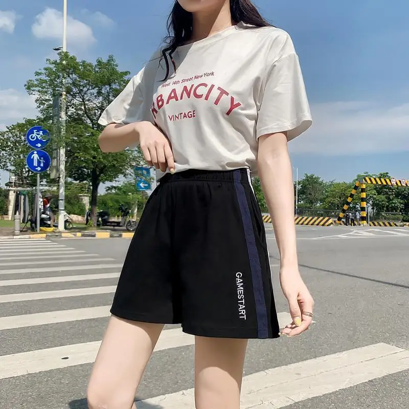 شورت غير رسمي موضة الصيف النسائية موضة السراويل واسعة الساق عالية الخصر التخسيس السراويل الرياضية الساخنة السراويل Y2K اليومية ايمو #2