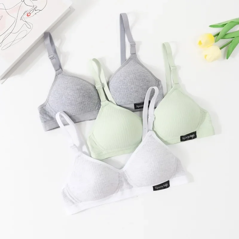 Girls' Underwear  Developmental Solid Color Bra Lightweight Breathable Simple Comfortable Cotton Underwear Bra Three Row Buckle