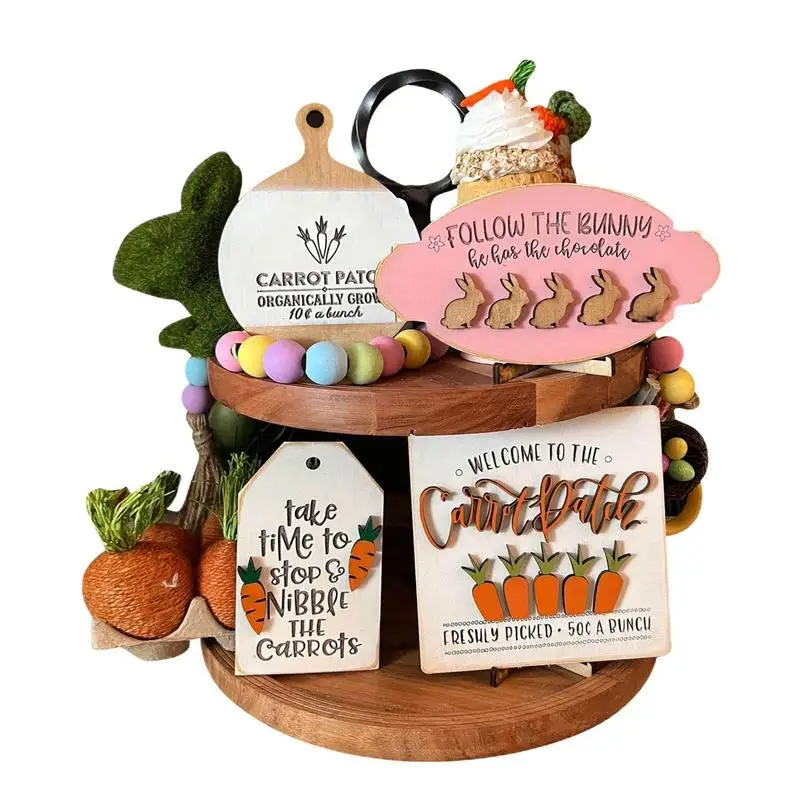 Wood Sign Easter Decorations Decorative Tabletop Ornaments Creative Wooden Farm Xmas Home Party Tiered Tray Craft