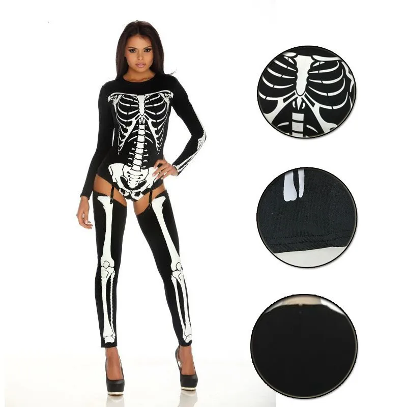 Costume de cosplay de modules d'Halloween pour femmes, costume de batterie, crâne effrayant, combinaison skinny commandée graphique Sophia, barboteuses gothiques, costume de fête