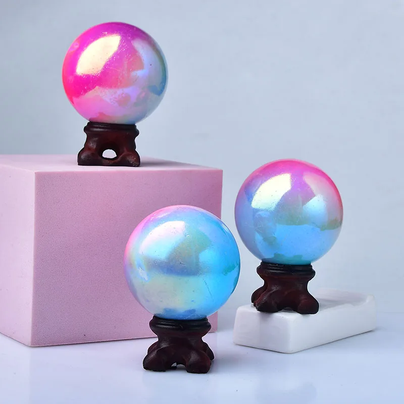 

Natural Gemstone Electroplate Ball Healing Quartz Massaging Ball Collectibles Healing Stone Home Decor Exquisite Souvenirs Gift