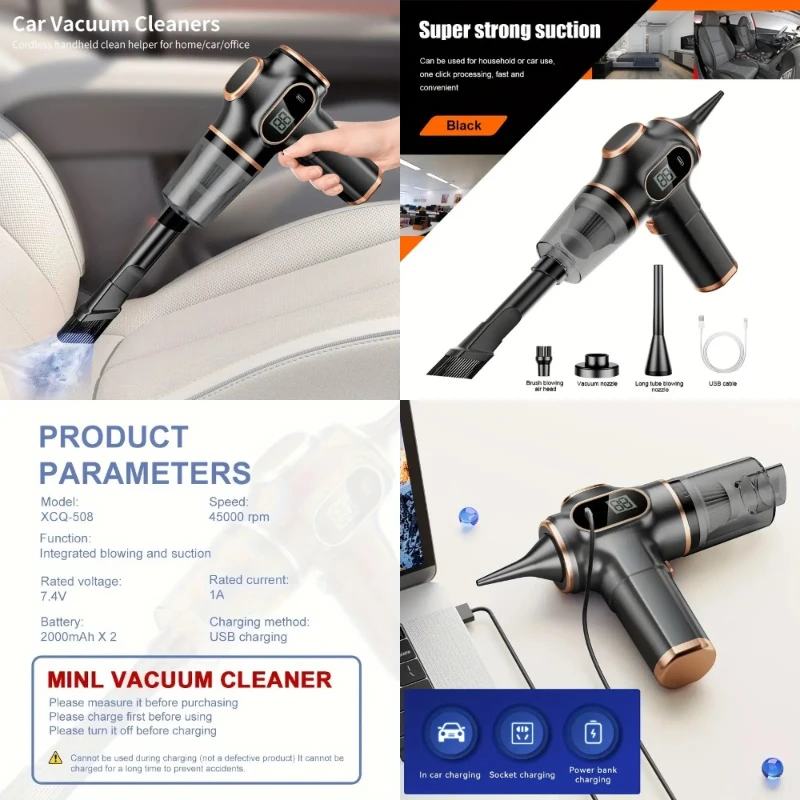 

Powerful USB Rechargeable Cordless Handheld Vacuum for Home, Car, Pet Hair, Multi-Surface Dust Buster with Long Battery Life, Co
