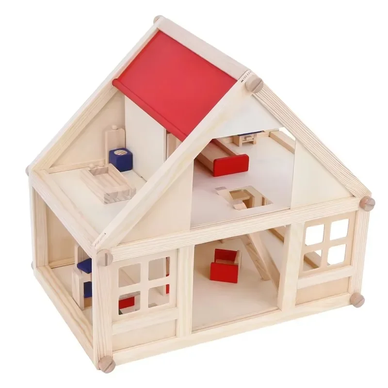 Hot-selling wooden doll house with furnished educational toys, suitable for children's simulation scenarios