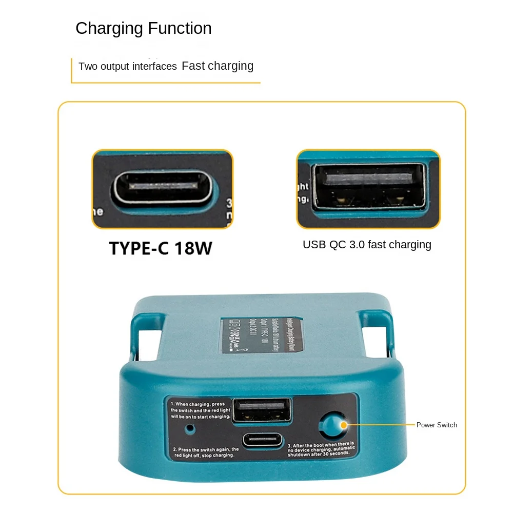 벨트 버클 USB C타입 고속 충전, Dwalt 18V 전동 공구 리튬 배터리, Makita용
