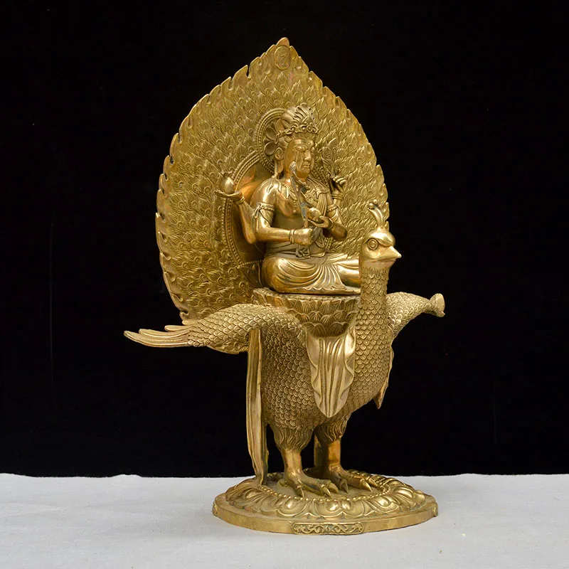 Large Mahamayuri KONG QUE MINGWANG FO MU buddha goddess golden copper Statue Asia temple hall worship statue
