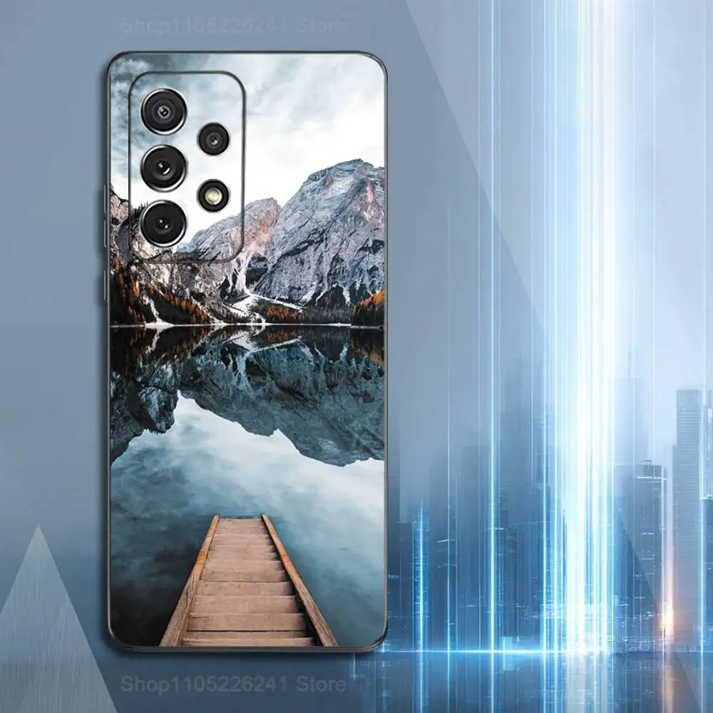 Natural Mountains Scenery Phone Case For Samsung S22,S21,S20,S10,S9,S25,S24,S23,Ultra,FE,Plus,Lite,Soft Silicone Black