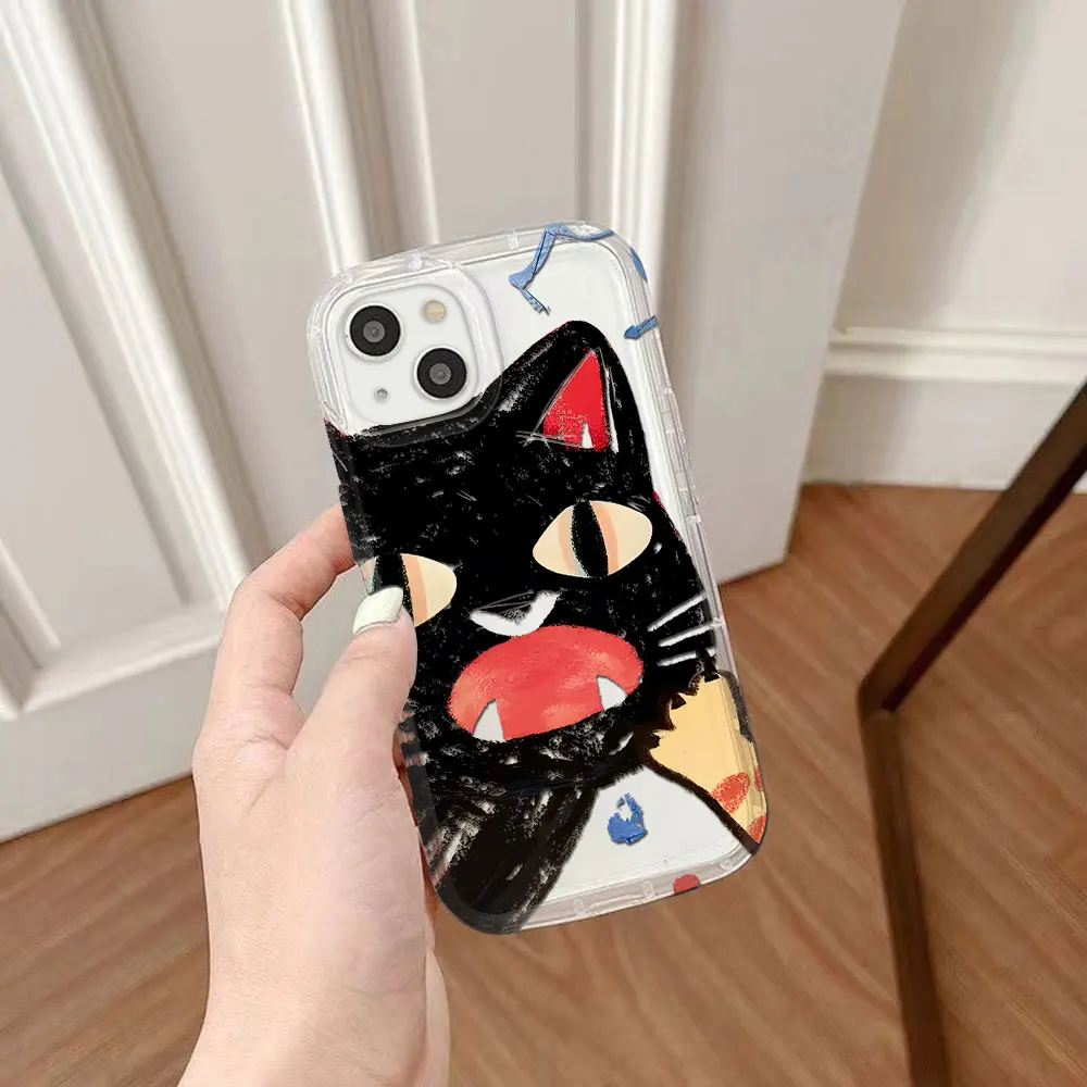 Doodle Angry Cat Clear Case for IPhone 16 15 14 13 12 11 Pro Max 14 15 7 8 Plus X XR XS Max SE2020 Fundas Airbag Shockproof