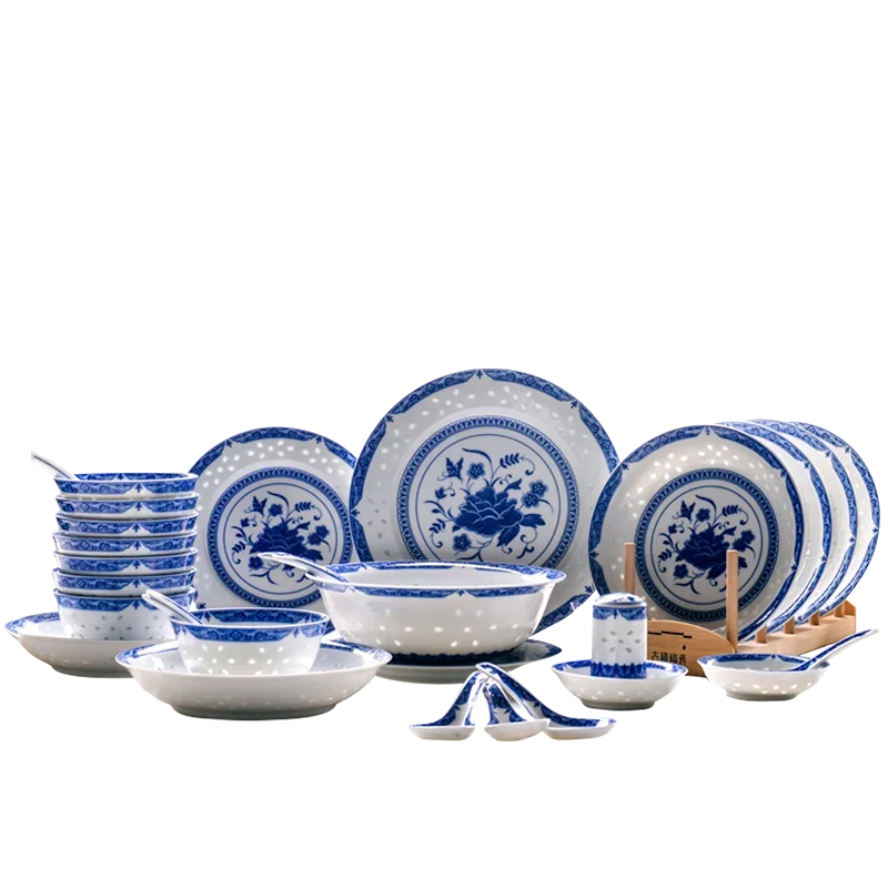 Linglong porcelain blue and white porcelain household dish set, simple style, fashionable and elegant