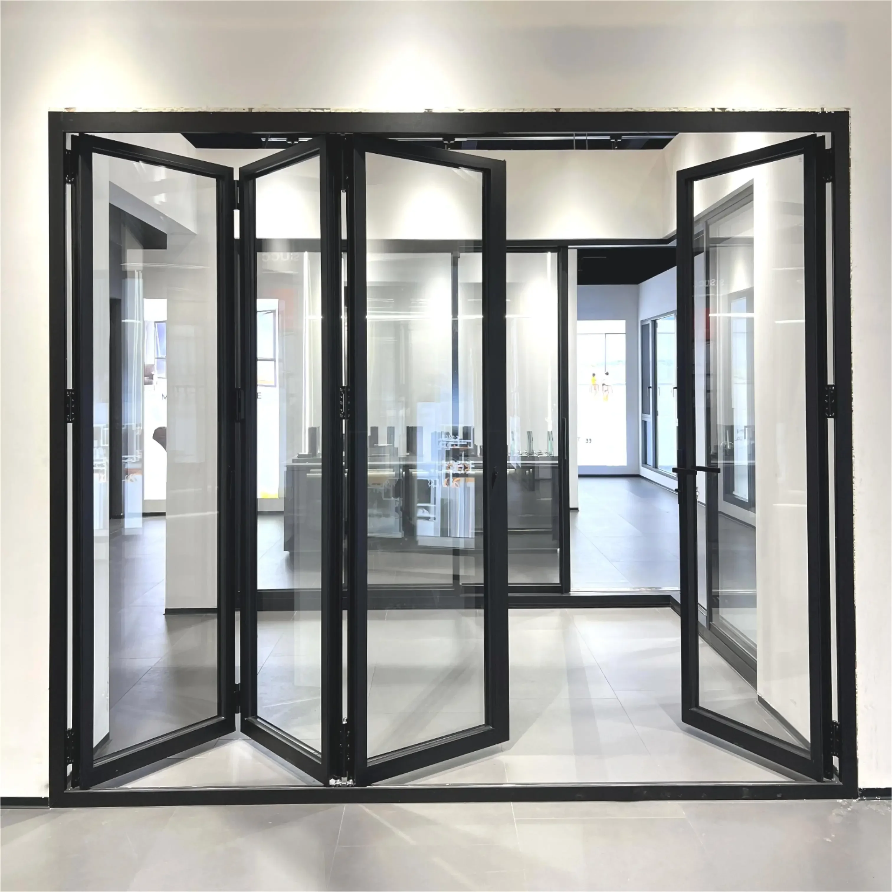 Porte d'entrée extérieure pliante personnalisée, rupture thermique personnalisée, cadre en alliage d'aluminium, verre du Guatemala, porte d'écran accordéon