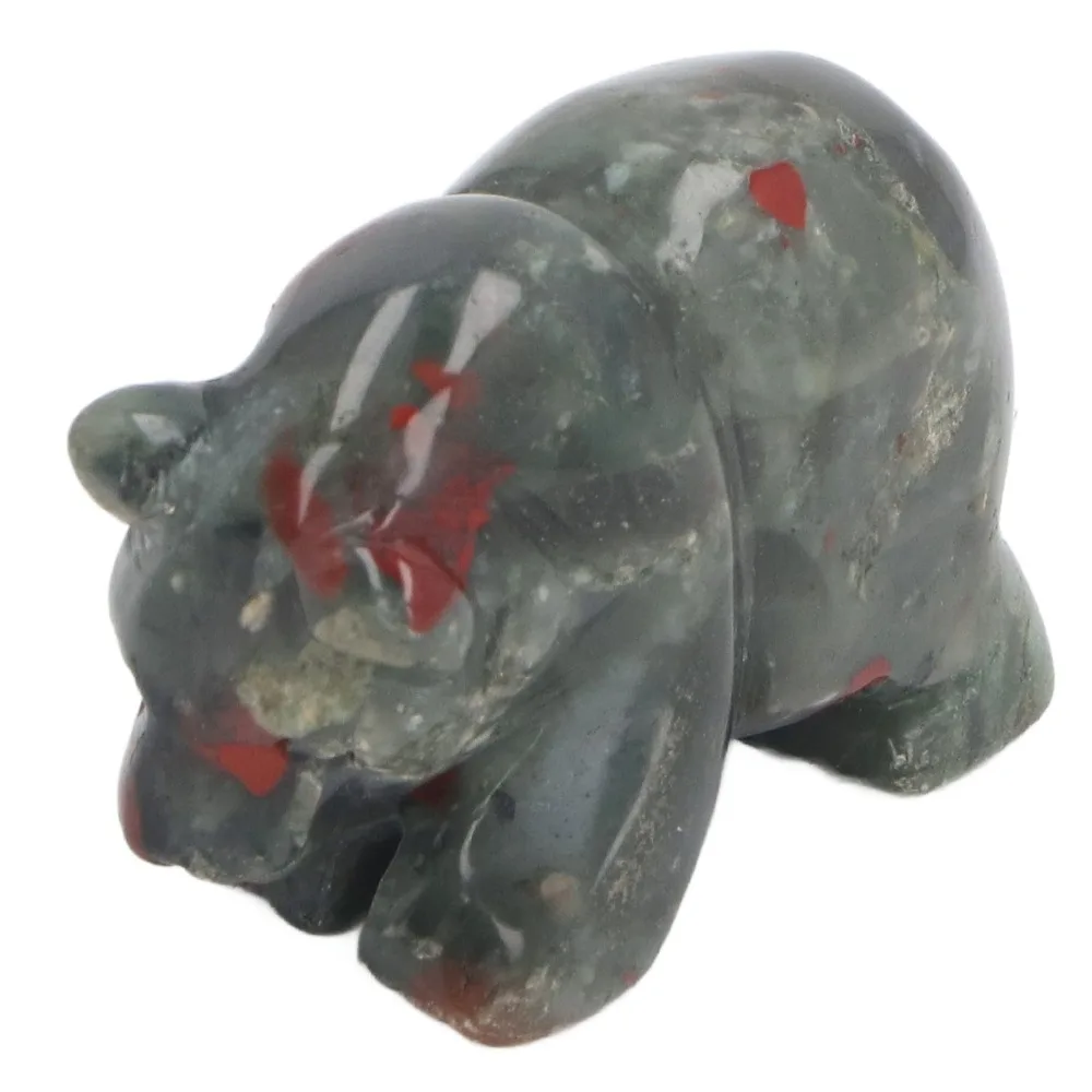 1pcs Hand Carved Carved Animal Statue Bloodstone African Bear Statue Bloodstone Crystal Decor restful styled Gemstone Figurine
