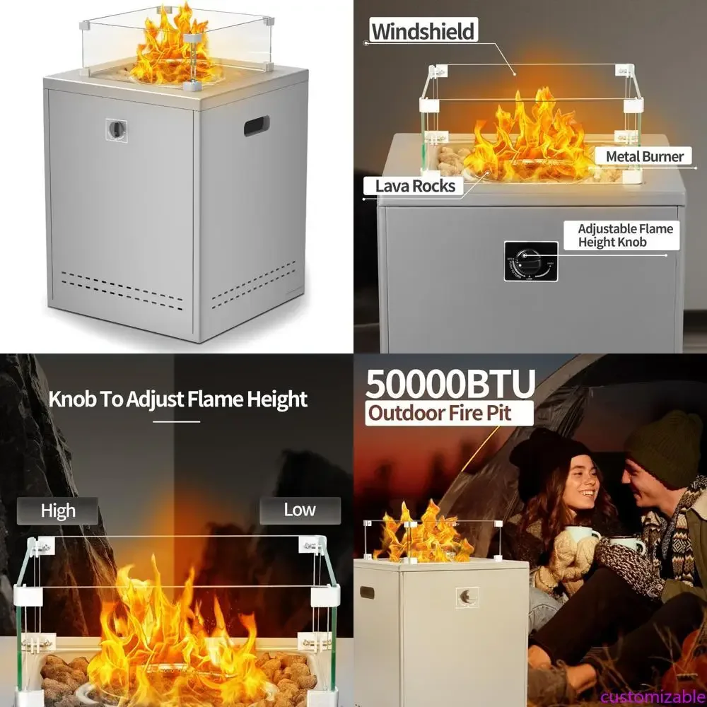 

20-дюймовый квадратный стол-костровище на пропане с лавовыми камнями и ветрозащитным экраном, подходит для газовых баллонов весом 20 фунтов, идеально подходит для использования на открытом воздухе.