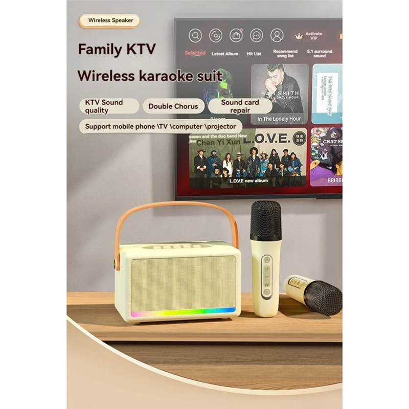 

SQPP-Karaoke Machine For Kids Adults Mini Portable Bluetooth Karaoke Speaker With Wireless Microphone LED Light For Banquet