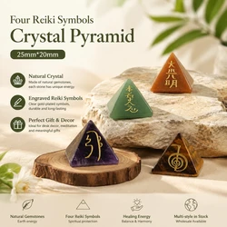 Natural Stone Reiki Symbol Pyramid Ornament Engraved Japan 4 Element Rune Piramide Decor Heal Crystal Energy Stone Yoga Jewelry