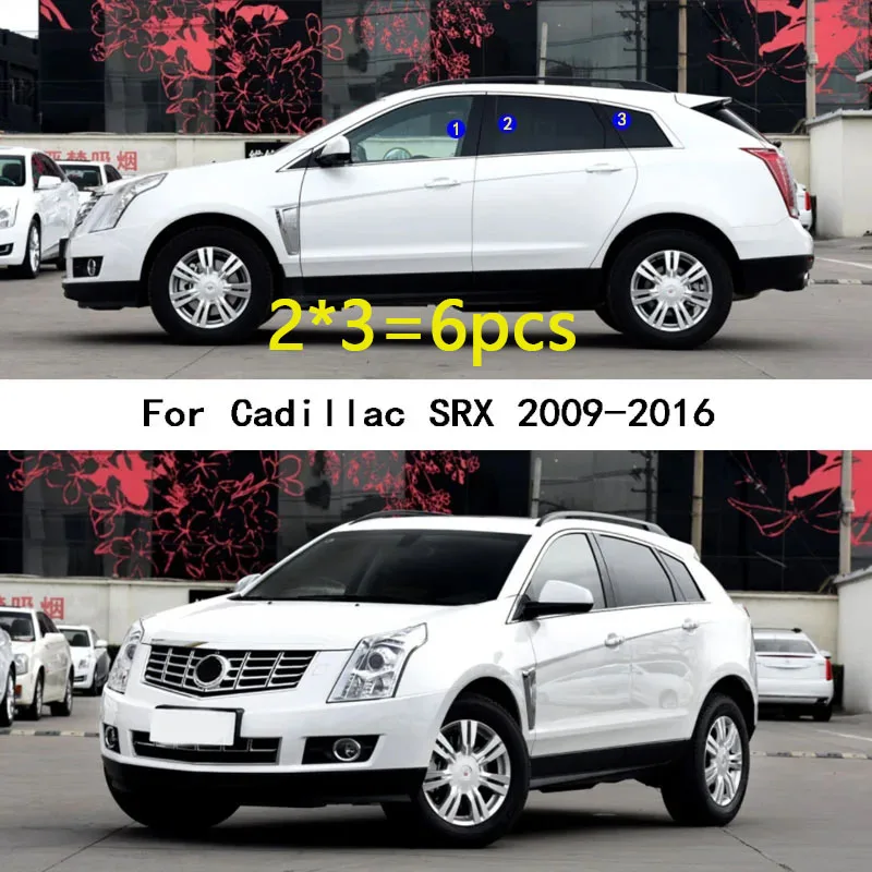 For Cadillac SRX 2009 2010 2011 2012 2013 2014 2015 2016 Car TPU/Glossy Mirror Pillar Post Cover Stickers Accessories 6PCS