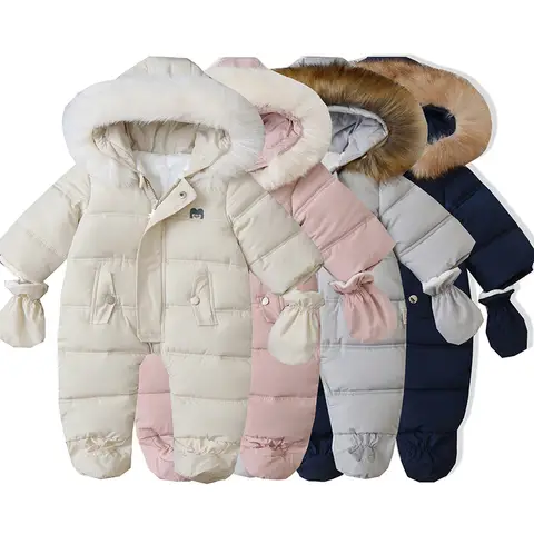 2025 Winter Baby Jumpsuit Plus Velvet Warm Hooded Newborn Baby Girl Overalls 0-2 Years Infant Boy Snowsuit Toddler Romper Outfit