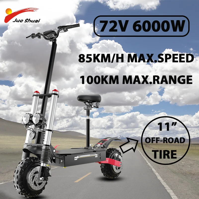 

48V-72V 1200W-6000W Powerful Dual Motor Electric Scooter 85KM/H Maximum Distance E Scooter 50° Climbing Angle with LCD Screen