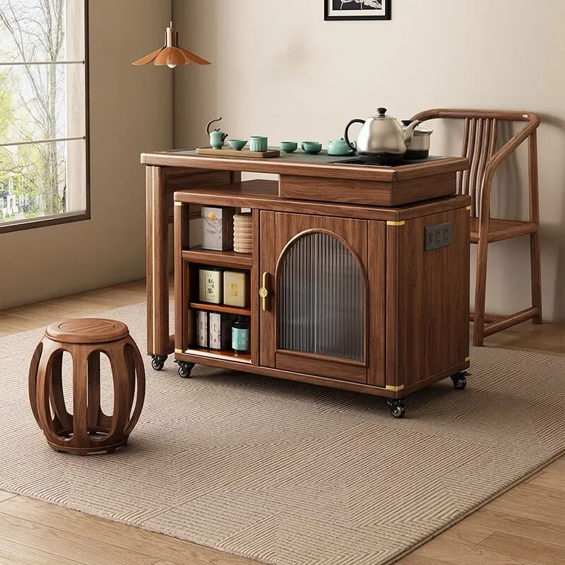 

Новый вращающийся журнальный столик из массива черного ореха в китайском стиле, для балкона, мобильный домашний столик для чаепития.