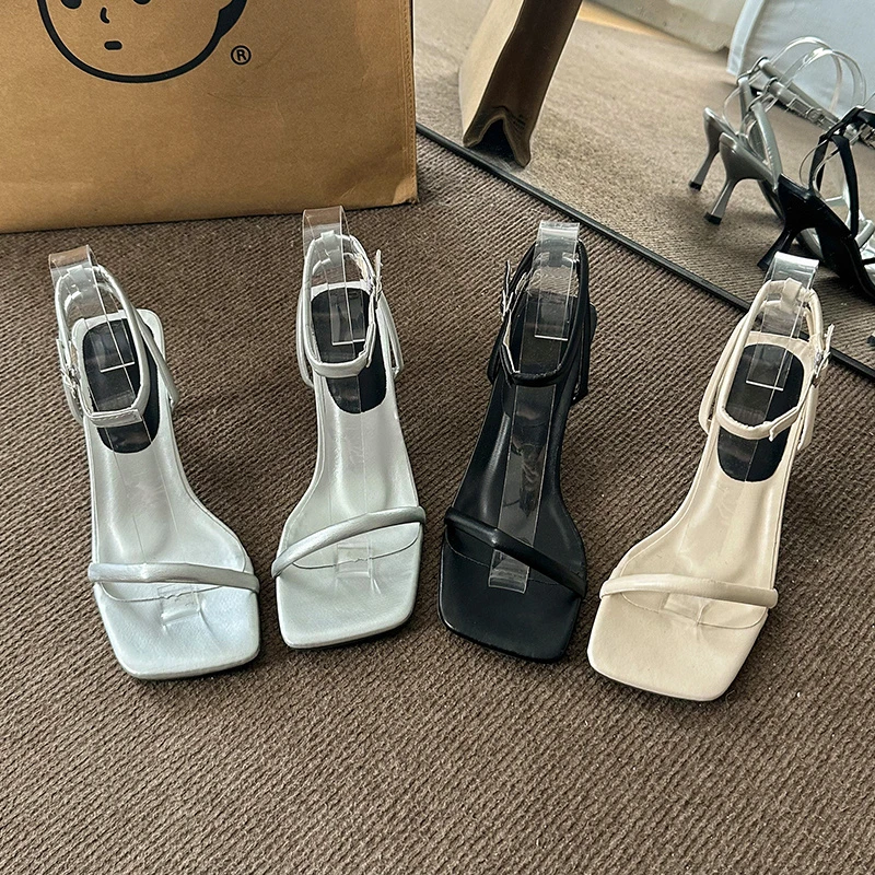 

Summer new fashion generous trend multi-color temperament high-heeled women's thin-heeled French-style strap sandals 2025