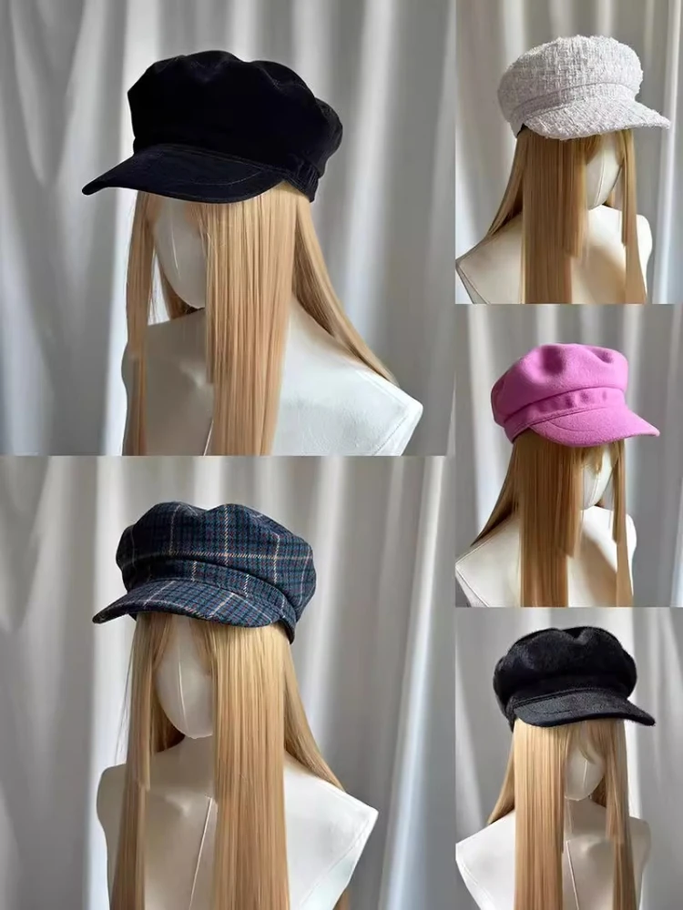 Zwart fluwelen krantenverkoper hoed met brede rand Platte matrozenpet Dames high-end look Effen kleur Marine stijl Retro cosplay hoeden