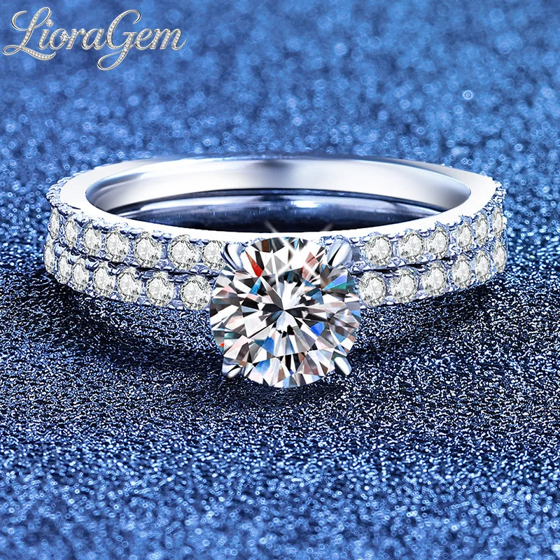 LioraGem Vintage Inspired Moissanite Ring, Affordable Luxury Stacking Ring Set Diamond-studded for Women Platinum PT950 Stamp