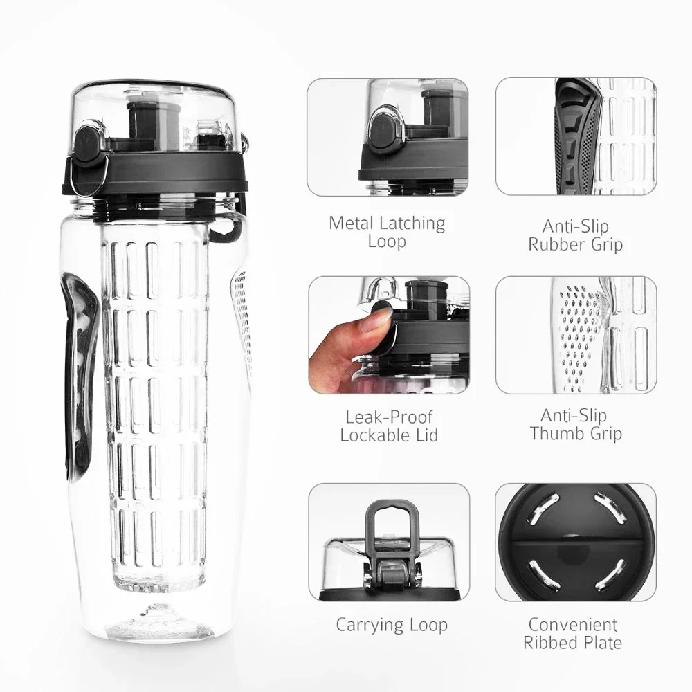 32 OZ Fruit Infuser Water Bottle BPA Free Sports Bottle Tritan Leakproof Plastic Fruit Water Bottle for Gym Camping Travel view 4