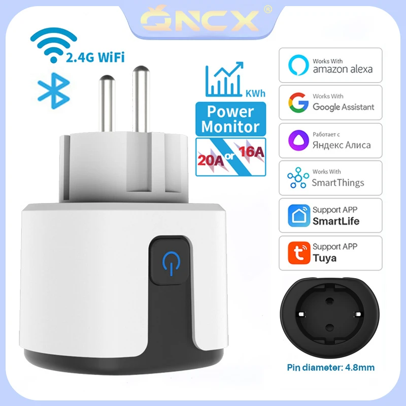 

QNCX 2Pcs Tuya WiFi Smart Plug 16A/20A EU Smart Socket With Power Monitoring Timing Function Voice Control Alexa Google Yandex