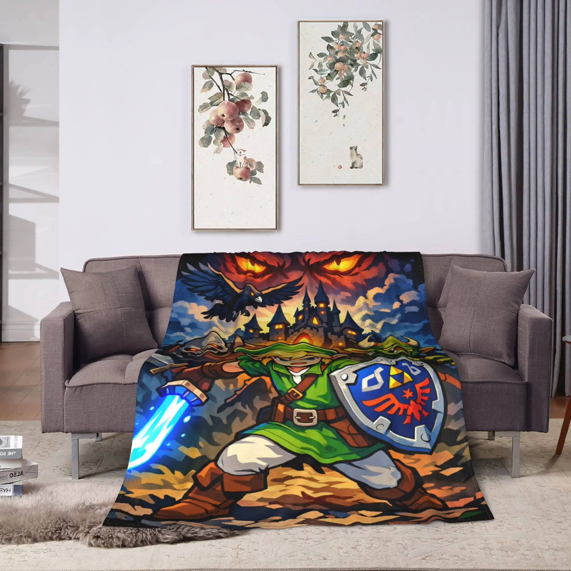 Z-Zeldas Link Battle Portrait Blanket Quality Super Warm  Throw Blanket Winter Boy Girl Couch Bed Graphic Bedspread