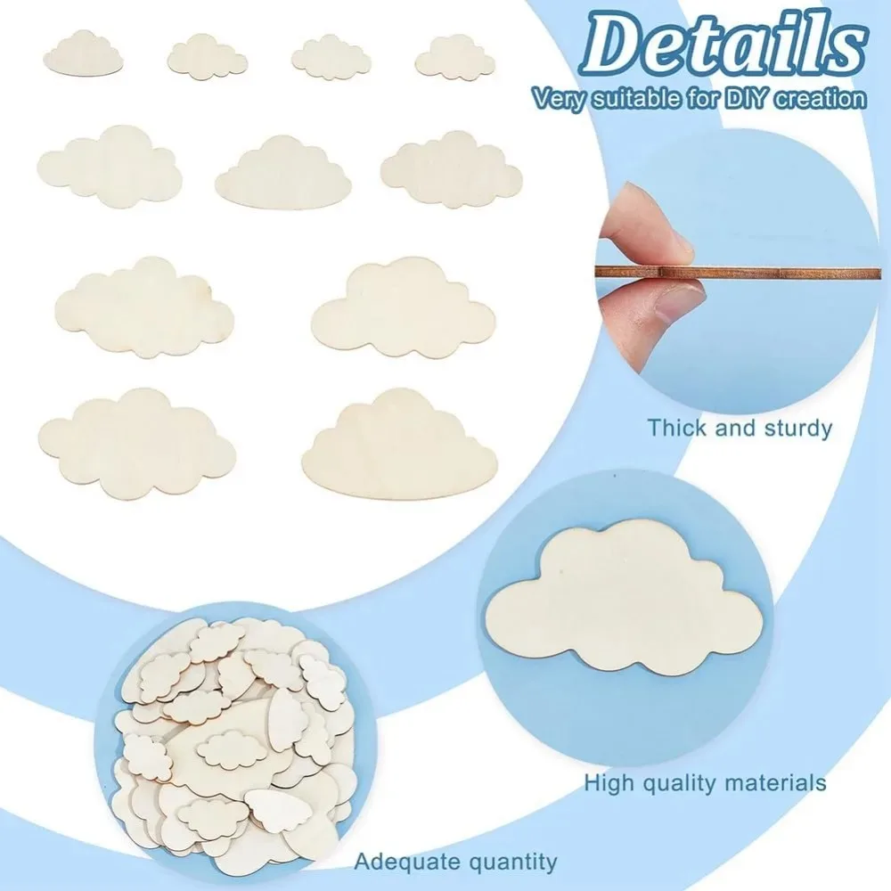 35 قطعة أحجام مختلطة شكل سحابة قطع خشبية شرائح خشبية غير مكتملة سحابة الخشب قطع شريحة فارغة غير مكتملة