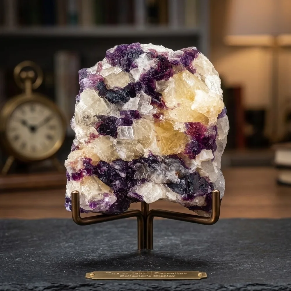 Natural Purple Yellow Calcite Druzy Crystal Cluster, Healing Meditation Stone, Rare Calcite Mineral Specimen