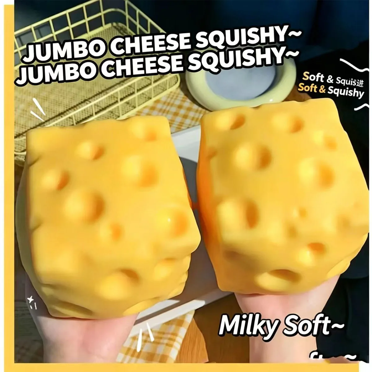 Giant Cheese Block Squishy  Super Large Simulation Food Fidget  Slow Rebound Decompression Stress Relief Squeeze