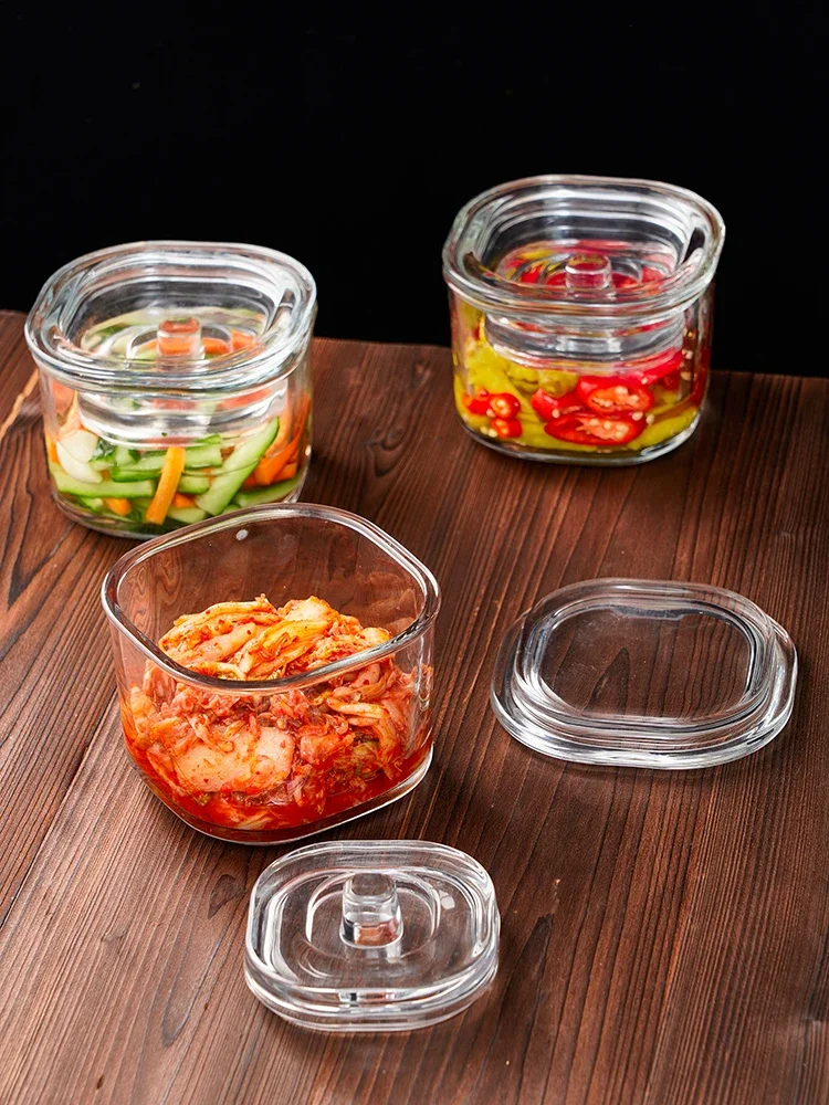 

#Kitchen pickle jar thickened glass sealed jar household pickle jar shallow stain jar.