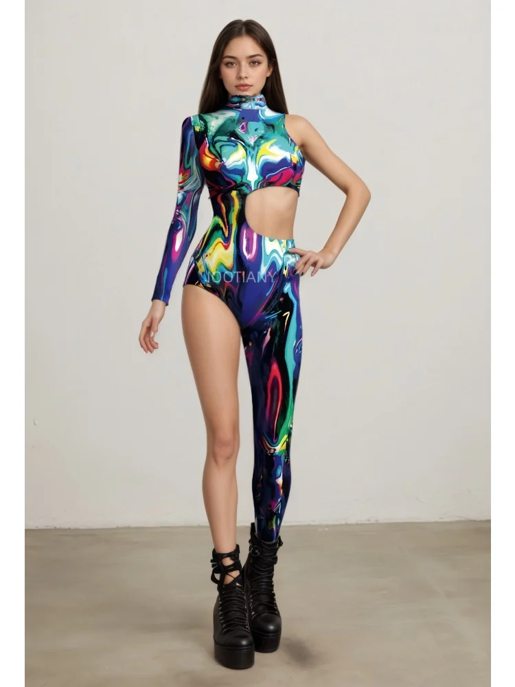 Alien-Kreatur Halloween Cyberpunk Bodysuit, Festtagsparty, Nachtclub, Neon-Cosplay-Kostüm, Stretch-Jumpsuit, Damen-Einteiler, eng anliegend – Detail 4