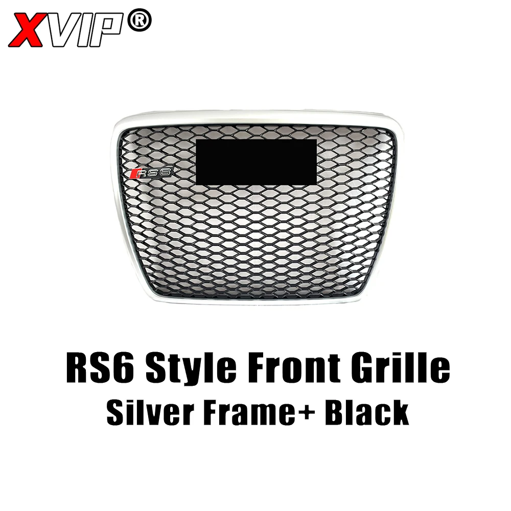 XVIP Matte Silver Trim Grill RS Style Front Bumper Grille Fit For Audi A6 S6 C6 2005-2011 To RS6 Style High Quality Upper Grille