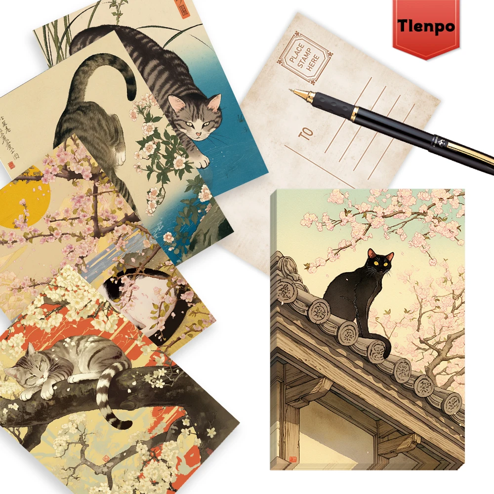 32 Stück, Vintage japanische Katzenpostkarten, Versandkarten, Grußkarten, DIY-Postkarten, Souvenirpostkarten, Dekorationen