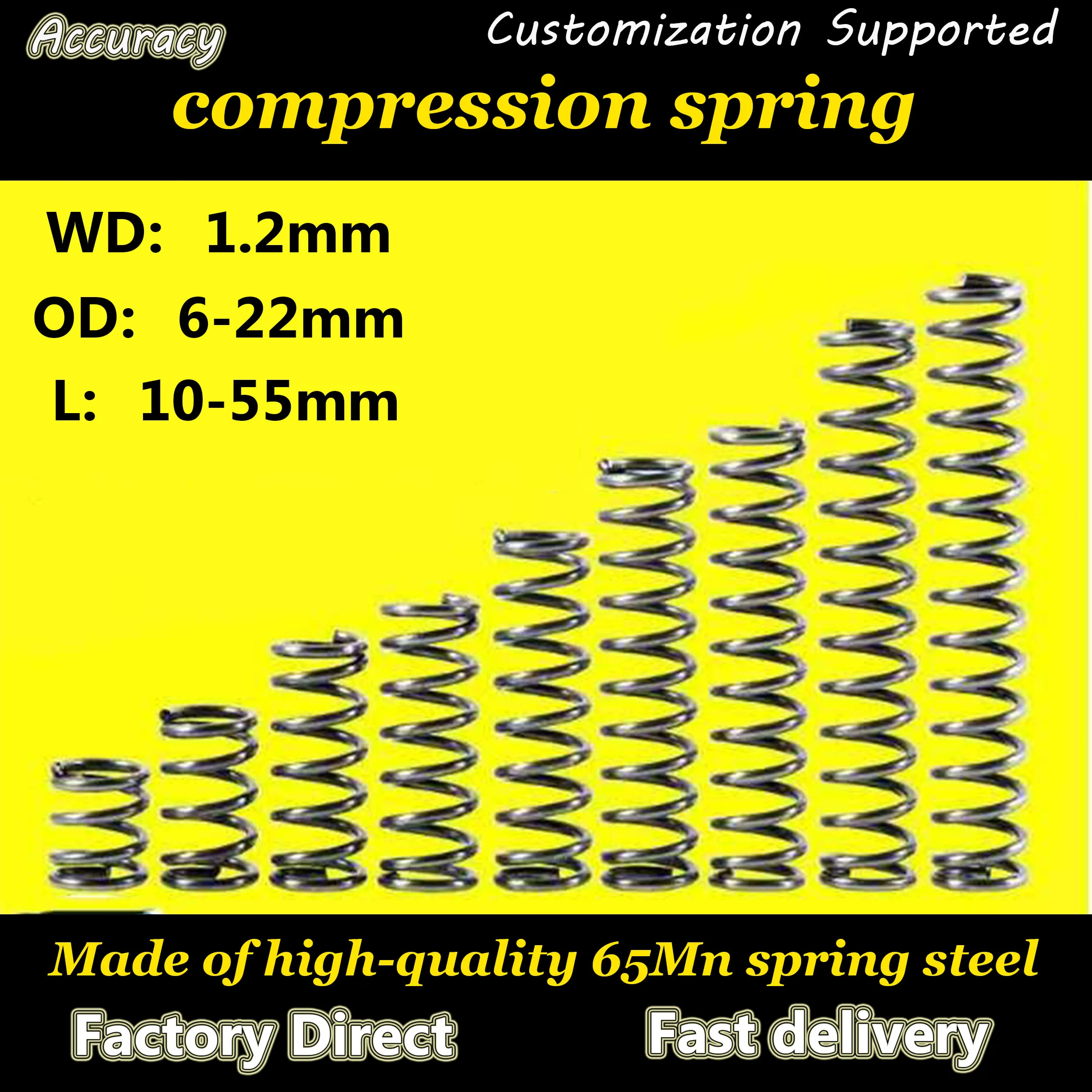 10pcs 65Mn Wire Diameter 1.2 mm Cylidrical Coil Compression Spring Return Compressed Springs Release Pressure Spring Steel Coils