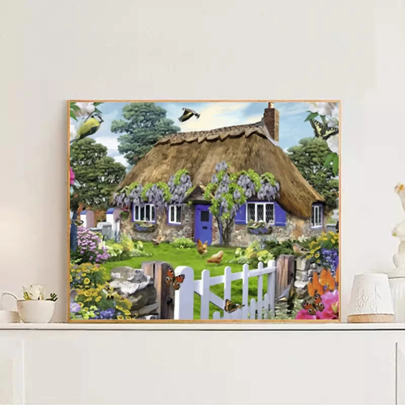 PhotoCustom Painting By Number Garden Bungalow With Frame Diy Pictures Numbers Handpainted Landscape Home Decor Art Gift