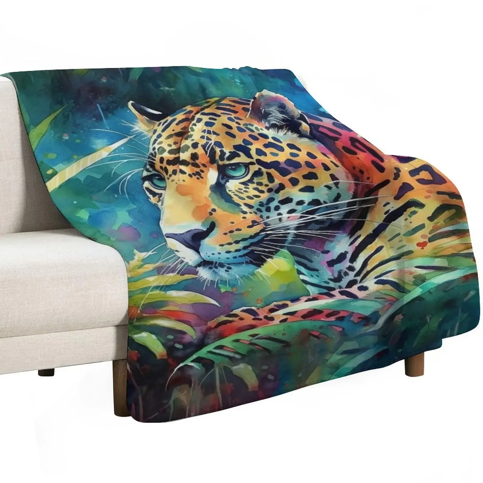 Jaguar Jungle Watercolor Throw Blanket Luxury Thicken Beautifuls Decorative Beds Beach Heavy Blankets