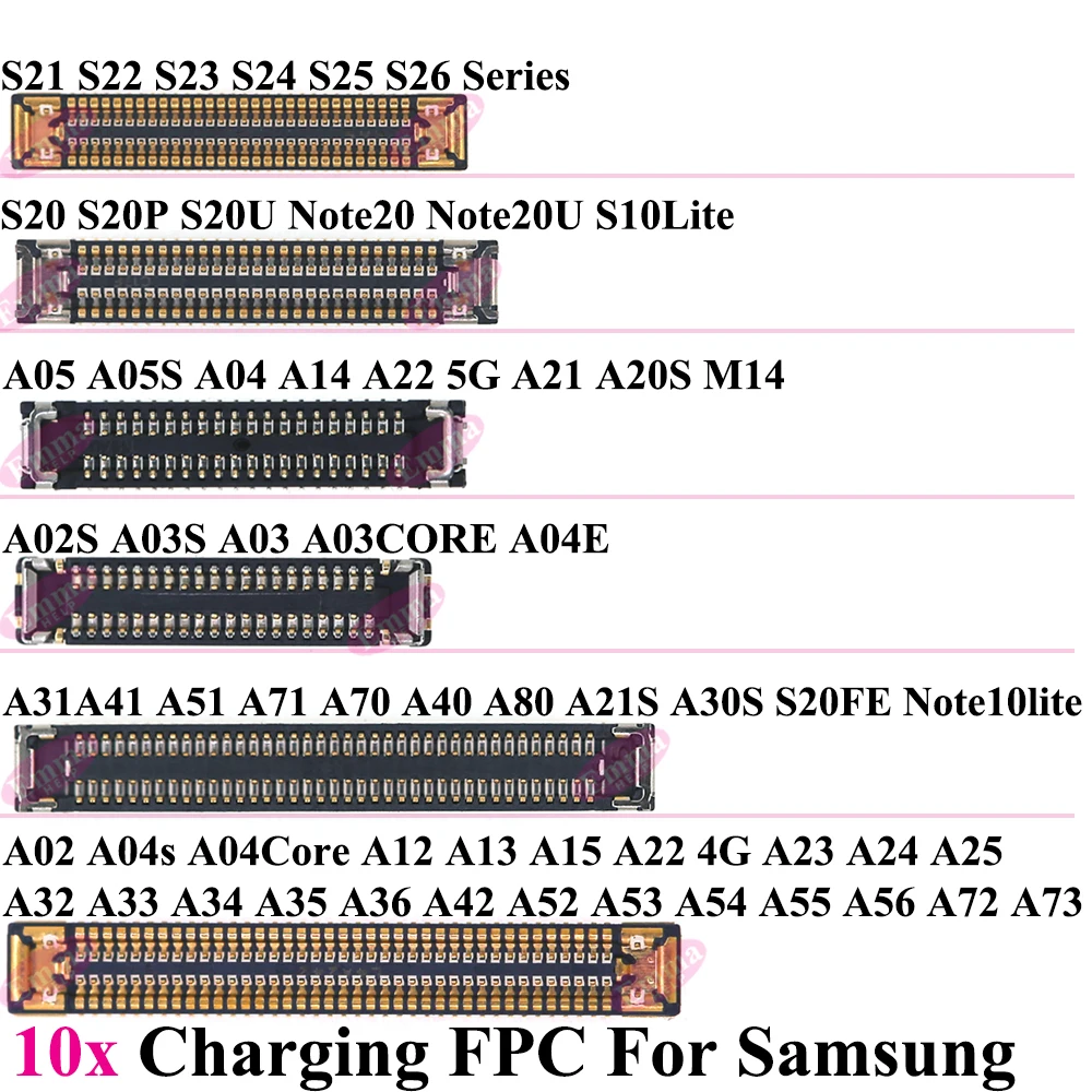 10pcs Charging Connector FPC For Samsung S25 S24 S23 S26 A15 A12 A72 A73 A05S A51 A71 A54  Motherboard FPC Connector 78Pin