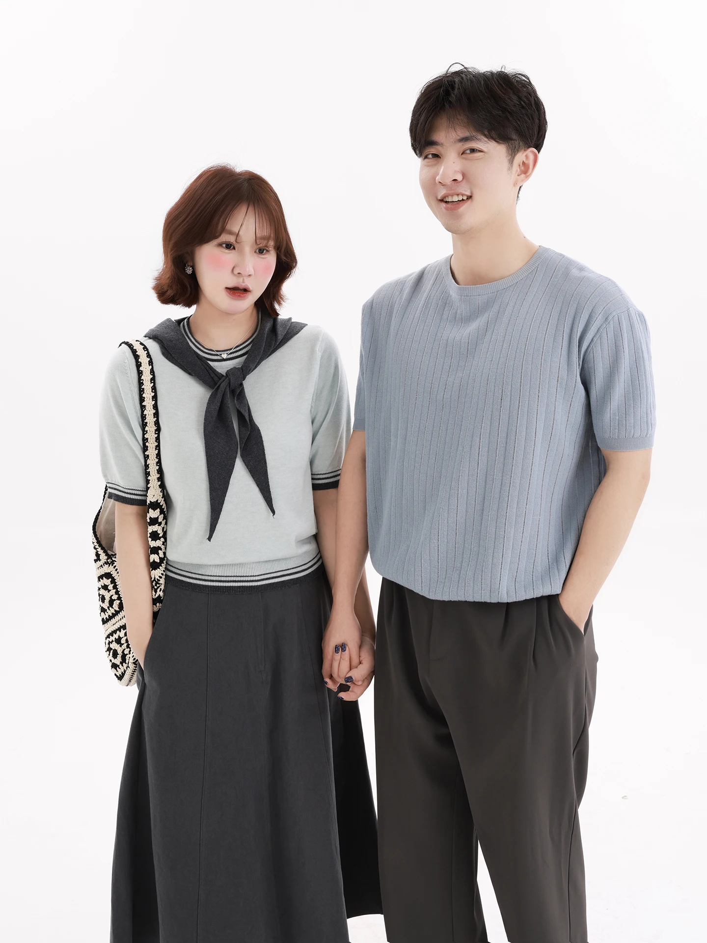 

Casual Knitted Top Women's Summer Spring Short Sleeve Color Block Necktie Commute Style Soft Polyester Nylon Wool Blend
