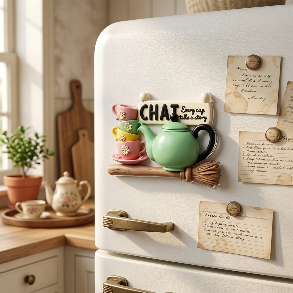 Kitchen Appliances Vintage - Acrylic Fridge Magnets Retro Tea Set