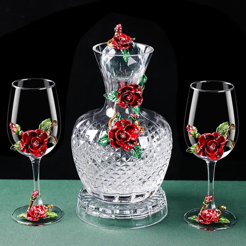 Exquisite Enamel Color Retro Craft Red Wine Glass Set Household High Temperature Lead-free Glass High-end Gift Box