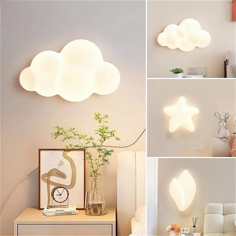 

Modern Cream Style LED Night Light Led Glowing Cloud Wall Lamp Eye-Caring Bedside Light for Nursery Bathroom Living Room