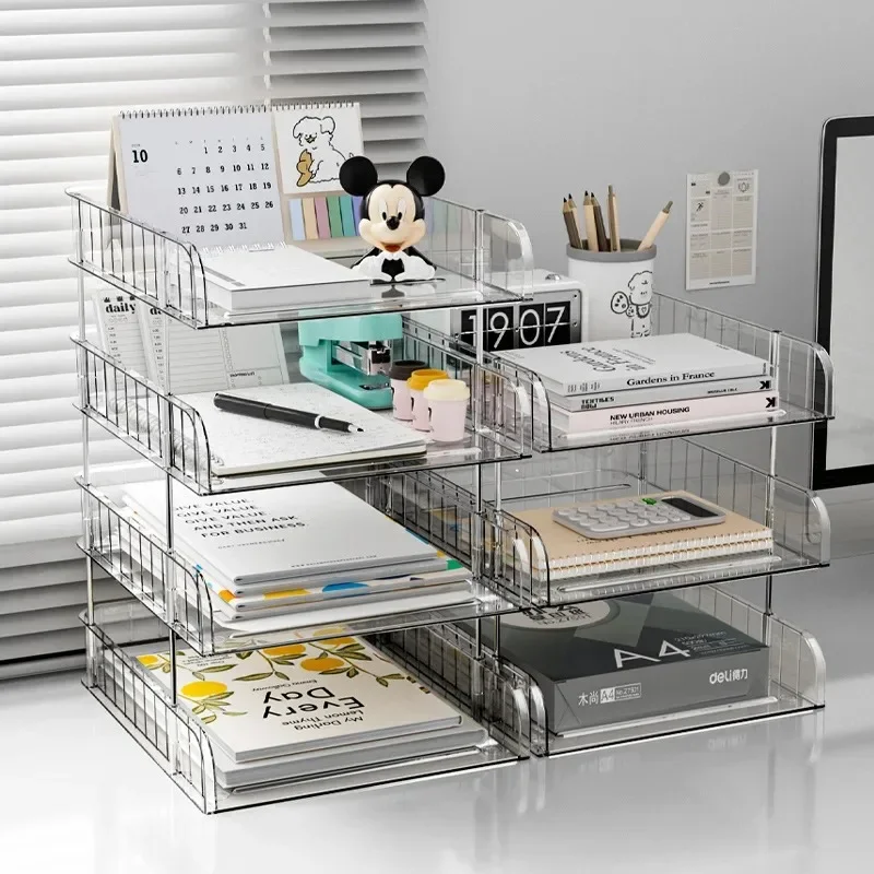2026 Simple Plastic Desktop A4 Paper Storage for Lazy People Clean Office Household Book Stand Transparent File Rack