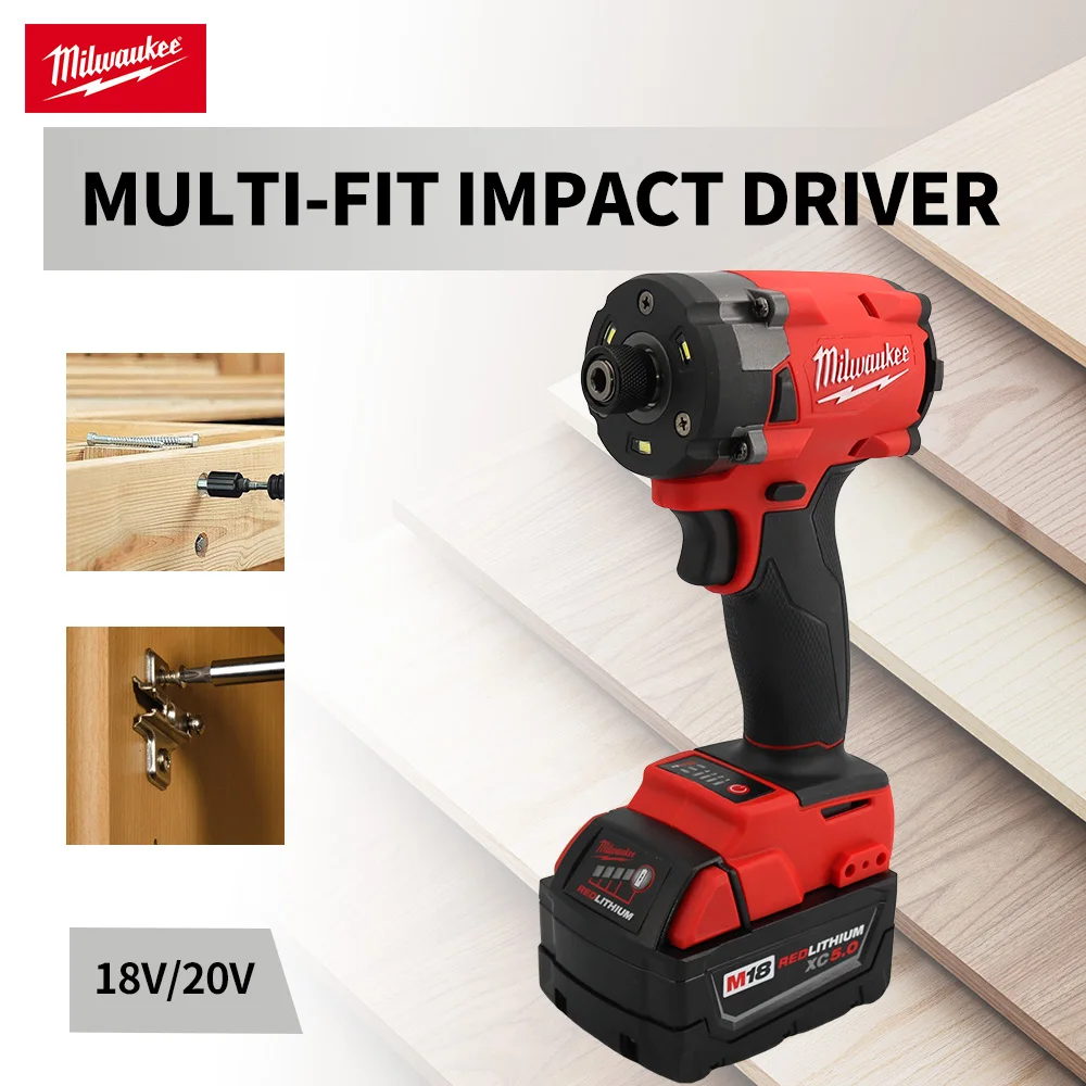 Milwaukee obeng Impact tanpa sikat 300nm 18V, bor Impact dapat diisi ulang baterai 18V 4 alat listrik kecepatan