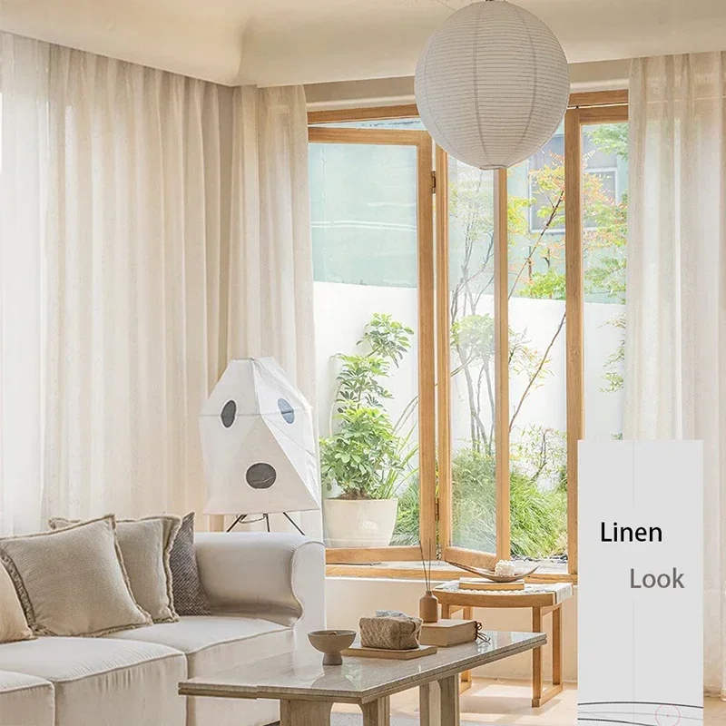 Custom Size Japanese Linen Thick Tulle Sheer Curtains for The Living Room Hall Window Bedroom Elegant Ready-made Cortinas Decor